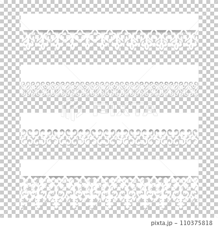 Set of white seamless lace borders with shadows, ornamental paper lines, Set of white seamless lace borders with shadows, ornamental paper lines, 110375818