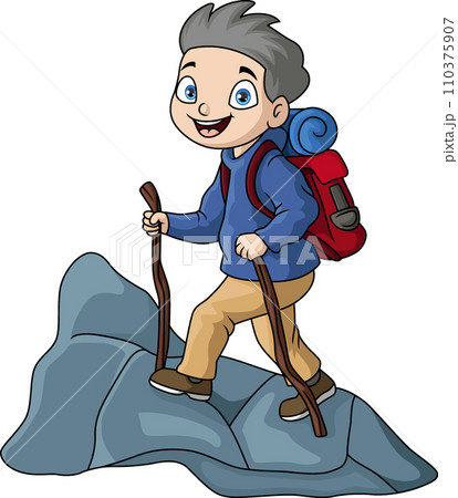 Cute traveler boy cartoon with walking stick 110375907