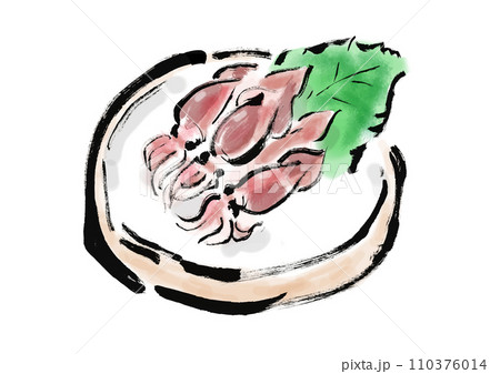 ホタルイカの和風手描きイラスト 110376014