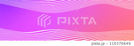 Abstract white wave lines on pink purple gradient background. Wide banner with curve liquid stripes. Wavy border wallpaper for footer, poster, brochure, website, cover, header, flyer. Footer vector 110376649