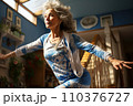Portrait of an elderly gray-haired woman doing yoga, fitness in the gym 110376727