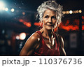 Portrait of athletic gray hair woman working out in gym . Fitness and bodybuilding concept 110376736