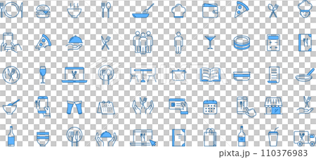 Blue two-color line drawing meal icon set 110376983