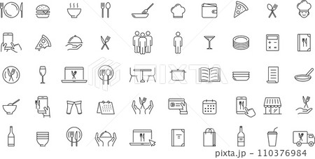 線画の食事のアイコンセット 110376984