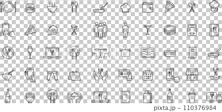 線画の食事のアイコンセット 110376984