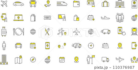 おしゃれな線画のトラベル・移動系のアイコンセット 110376987