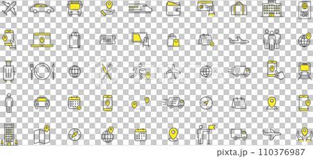 おしゃれな線画のトラベル・移動系のアイコンセット 110376987