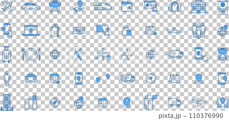 青の2色の線画のトラベル・移動系のアイコンセット 110376990