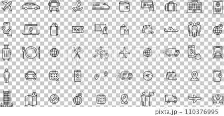 Line drawing travel/movement icon set 110376995