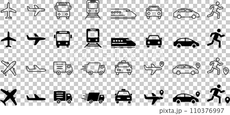 Line drawing and silhouette transportation related icon set 110376997