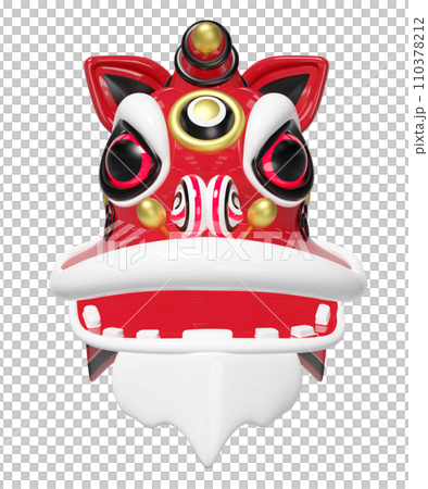 3d lion dance head for festive chinese new year holiday. 3d render illustration 110378212
