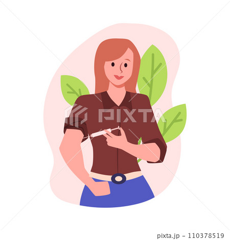 Applying self injection in arm vector illustration. 110378519