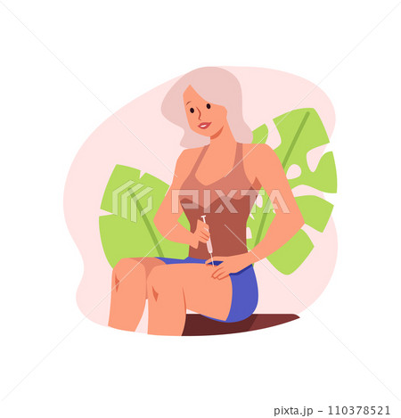 Girl do self injection in thigh vector illustration. 110378521