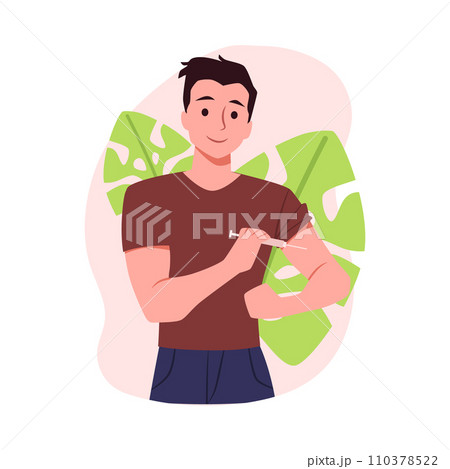 Young man apply self injection in arm vector illustration. 110378522