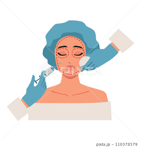Plastic surgery design concept, female face, cartoon vector illustration Plastic surgery design concept, female face, cartoon vector illustration 110378579