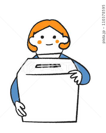 募金箱を持った女性　イラスト素材 110378595