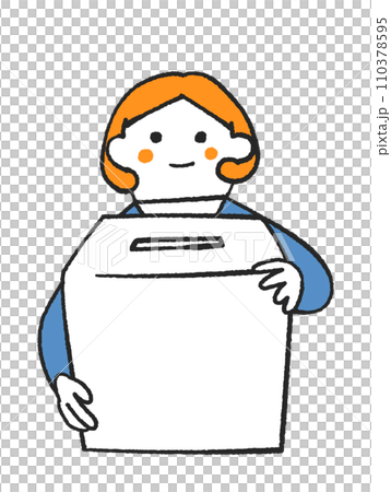 募金箱を持った女性　イラスト素材 110378595