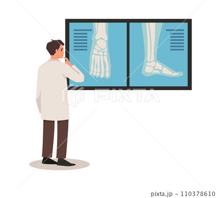Orthopedic doctor examining xray pictures of joints leg, foot in doctor office, treatment and healthcare vector concept 110378610