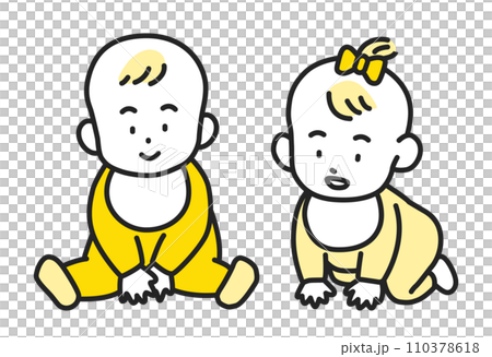 Baby set of a boy sitting and a girl crawling 110378618