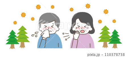 花粉症や風邪の症状。咳や鼻水などの体調不良の症状 110378738