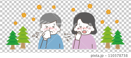 花粉症や風邪の症状。咳や鼻水などの体調不良の症状 110378738