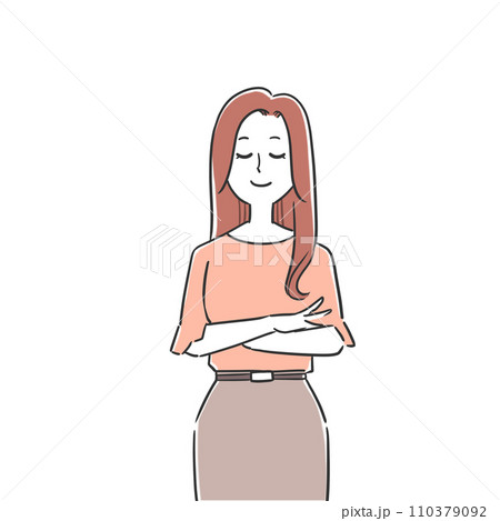 目を閉じて微笑む女性 110379092