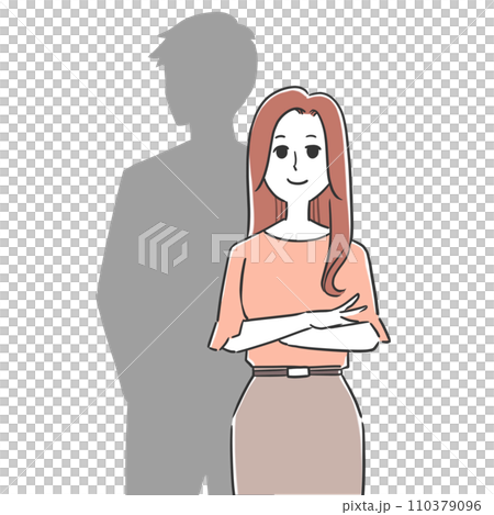 一個微笑的女人和一個男人背靠背站著的剪影 一個微笑的女人和一個男人背靠背站著的剪影 110379096