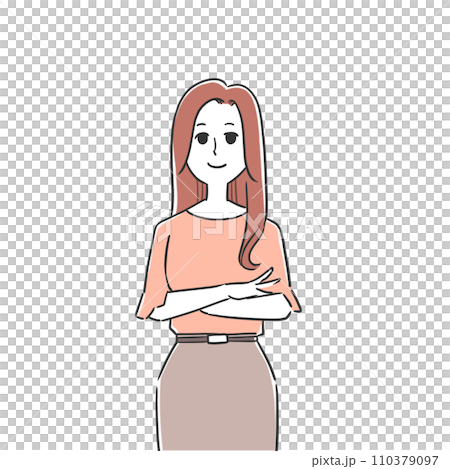 一個女人握著她的手臂微笑 110379097