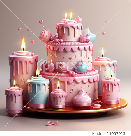 happy birthday cake pink with candles