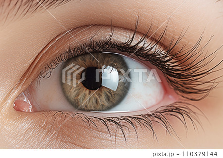 化粧メイクアップされた若い女性の目元の拡大。自然なコスメや目の表情の概念。「AI画像生成」 110379144