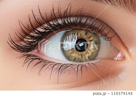 化粧メイクアップされた若い女性の目元の拡大。自然なコスメや目の表情の概念。「AI画像生成」 110379148