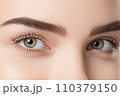 化粧メイクアップされた若い女性の目元の拡大。自然なコスメや目の表情の概念。「AI画像生成」 110379150