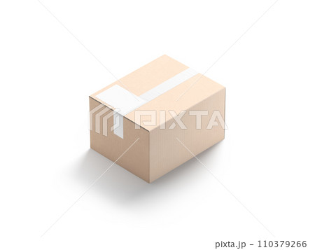 Blank white shipping label on craft box mockup, side view Blank white shipping label on craft box mockup, side view 110379266