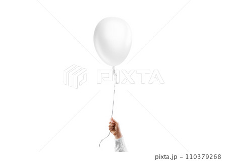 Hand holding blank white round balloon mockup, isolated Hand holding blank white round balloon mockup, isolated 110379268