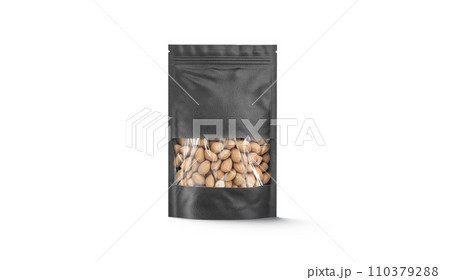Blank black zipper pouch with nuts stand mockup, front view Blank black zipper pouch with nuts stand mockup, front view 110379288