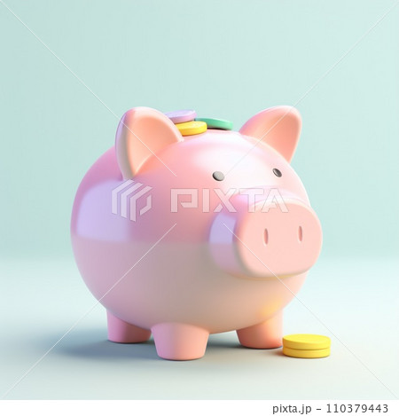 piggy bank with coins. Pastel background. 3D rendering. Financial and investment business concepts piggy bank with coins. Pastel background. 3D rendering. Financial and investment business concepts 110379443