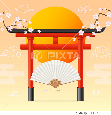 Realistic Detailed 3d Japan Travel and Tourism Concept Background. Vector Realistic Detailed 3d Japan Travel and Tourism Concept Background. Vector 110380060