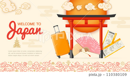 Realistic Detailed 3d Japan Travel and Tourism Ads Banner Concept Poster Card. Vector Realistic Detailed 3d Japan Travel and Tourism Ads Banner Concept Poster Card. Vector 110380109