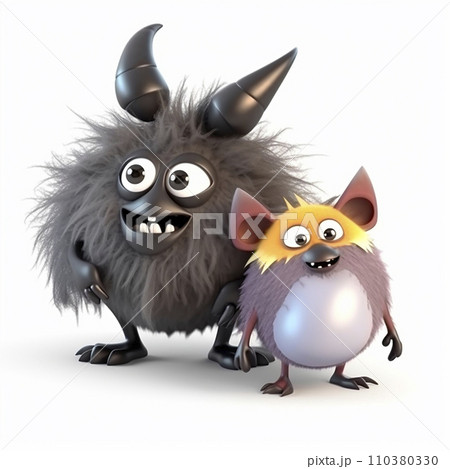 Evil scary fantastic monsters mutant, predatory fantastic creature, funny cartoon 3d illustration on white background, creative avatar 110380330
