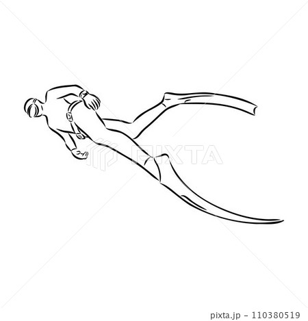 Sketch silhouette scuba divers on white background. Sketch silhouette scuba divers on white background. 110380519