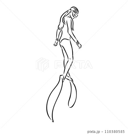 Sketch silhouette scuba divers on white background. Sketch silhouette scuba divers on white background. 110380585