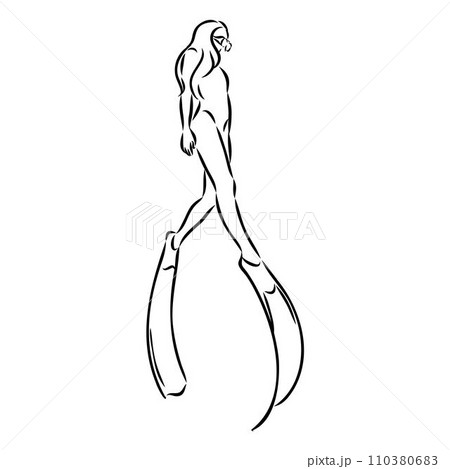 Sketch silhouette scuba divers on white background. Sketch silhouette scuba divers on white background. 110380683