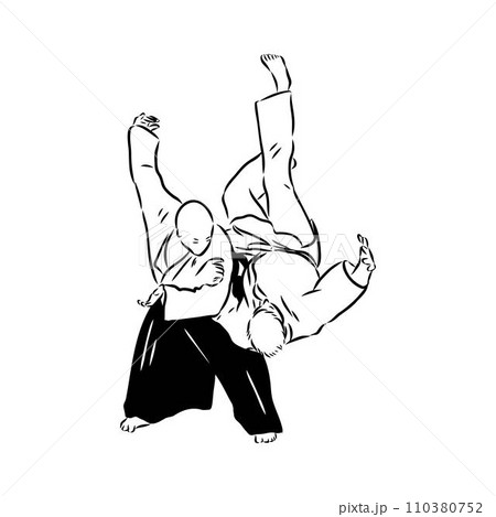Aikido combat between athletes, stylized vector illustration 110380752
