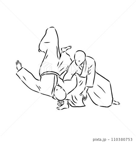 Aikido combat between athletes, stylized vector illustration 110380753