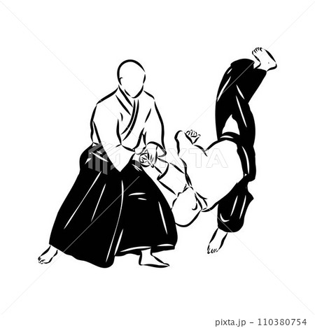 Aikido combat between athletes, stylized vector illustration Aikido combat between athletes, stylized vector illustration 110380754