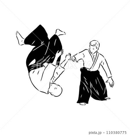 Aikido combat between athletes, stylized vector illustration Aikido combat between athletes, stylized vector illustration 110380775