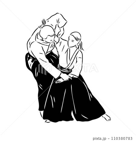 Aikido combat between athletes, stylized vector illustration Aikido combat between athletes, stylized vector illustration 110380783