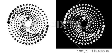 Abstract vector circle with clover grass as logo or emblem. Black shape on a white background and the same white shape on the black side. 110380940