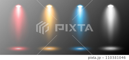 A set of four luminous colored transparent lighting effects on a dark gradient background. A set of four luminous colored transparent lighting effects on a dark gradient background. 110381046
