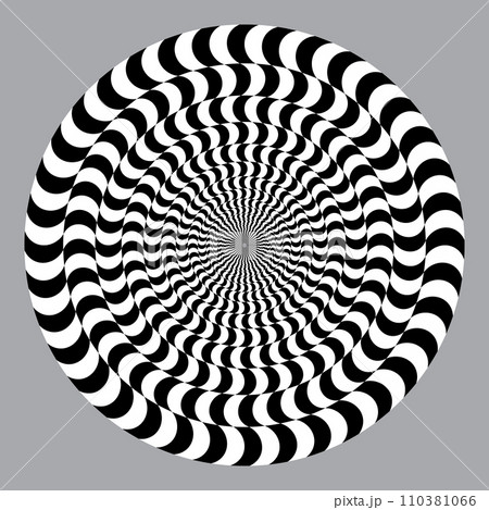 Geometric optical illusion concept. White and black psychedelic circle pattern. Geometric optical illusion concept. White and black psychedelic circle pattern. 110381066